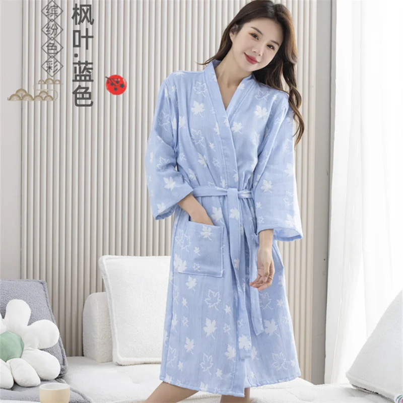 New Spring Autumn 100% Cotton Nightgown Bath Robe Women\'s Sleepwear Double deck Gauze Sleepshirts Female Home Loose Comfortable