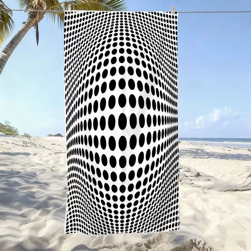 2D Optical Illusion Dot Print Beach Towel Abstract Warped Geometric Pattern Quick Dry Soft Absorbent Sand Free Towel for Summer