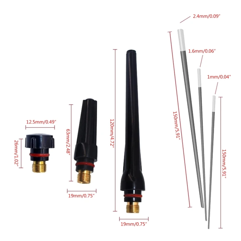 Welders Welding Torch with Tig Cup/Collet Body Nozzle Electrode Suitable for 17/18/26 Tig Welding Torch