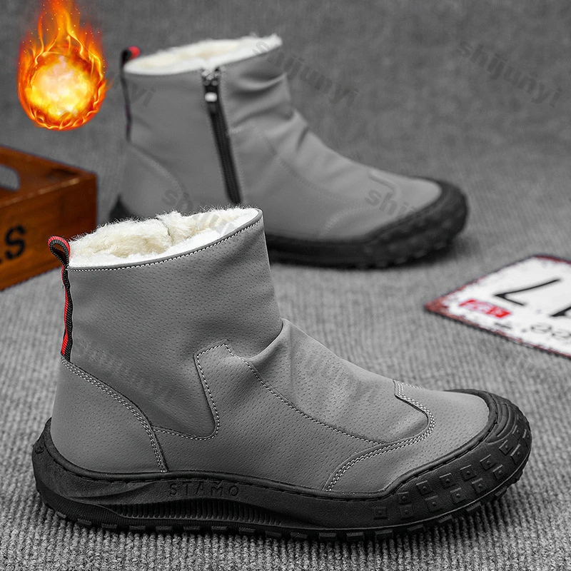 Botas de hombre 2025 de invierno de felpa alta de moda antideslizantes al aire libre zapatos de algodón cálidos cómodos impermeables botas de nieve a prueba de frío