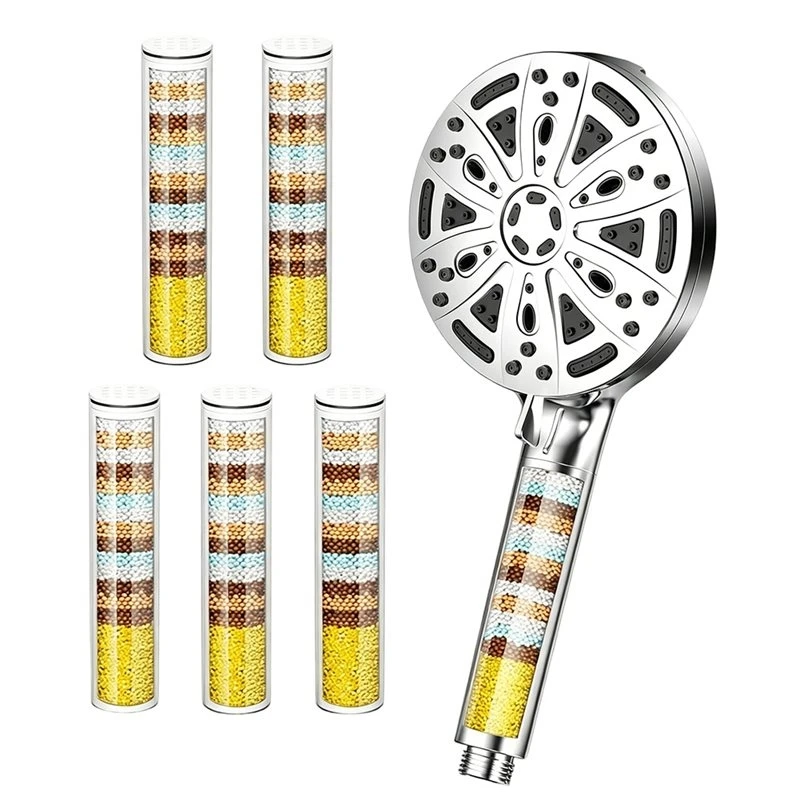 T19C Shower Head With 10-Mode High Pressure Filter 5 Replacement Filters, 15-Stage Hard Water Filtration System Sprayer