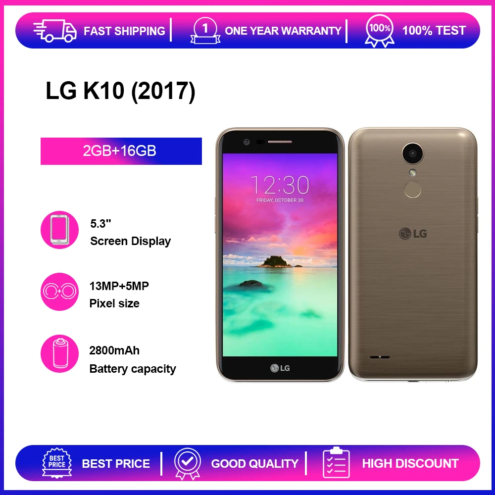 T�l�phone portable d'origine LG K10 (2017) 4G 5.3 '' 13MP SmartPhone Android Bluetooth � empreintes digitales