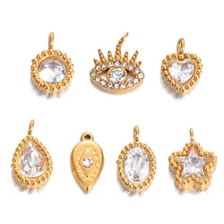3Pcs Stainless Steel Zircon Eyes Star Love Droplet Round Pendant Charms for DIY Jewelry Necklace Making