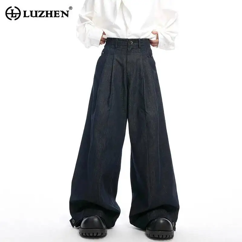 

LUZHEN Fold Design 2025 New Baggy Straight Luxury Elegant Jeans Men Stylish High Quality Solid Color Wide Leg Denim Pants JY7399