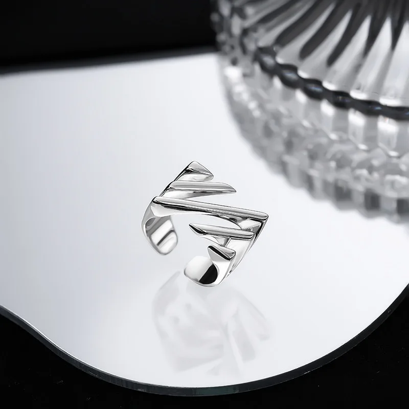 Women's Handmade Irregular Strip 925 Sterling Silver Ring