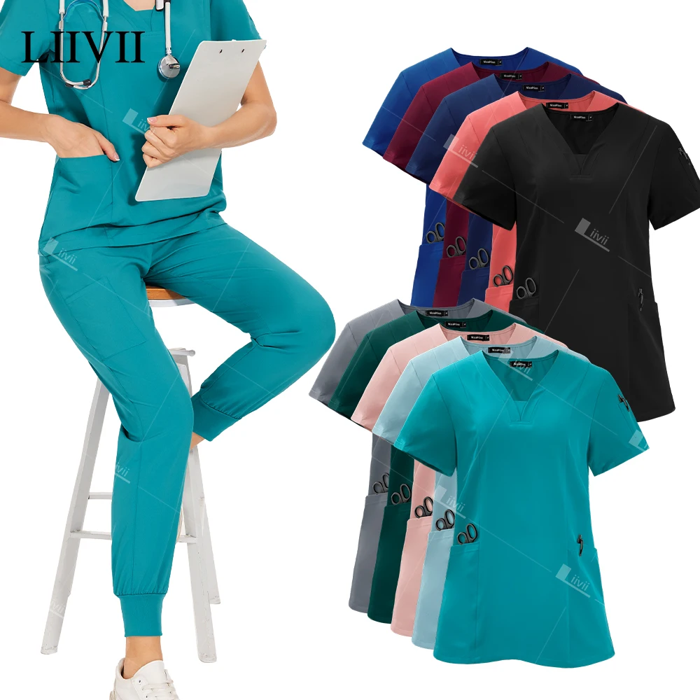 Wholesale Medical Uniforms Jogger Suit Doctor Nurse Scrubs Set Hospital Surgical Work Clothes Multicolor Women Wear Scrubs Suits