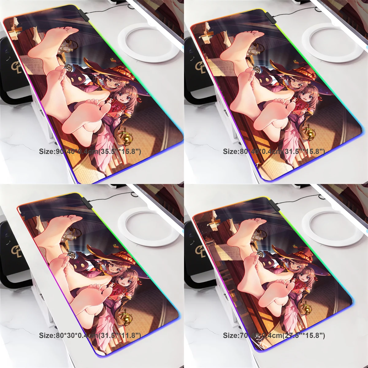 RGB Backlit Large Non-slip Mouse Pad Kono Suba - Megumin Anime Dec-24 New LED Oversized Mouse Pad Gaming Table Mat Desk Play Mat