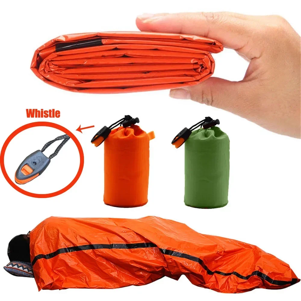 แบบพกพากันน้ําฉุกเฉิน Survival Sleeping Bag กลางแจ้ง Edc Camping Gear ความร้อนกระสอบ First Aid Rescue Kit Mylar ผ้าห่ม