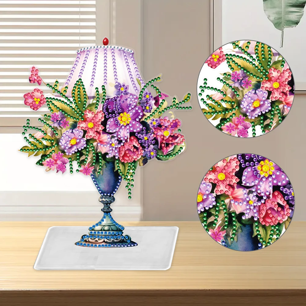 Flower Lamp Special Shaped Colorful Desktop Diamond Art Kits Flower Diamond Painting Desktop Decorations for Home Office Decor