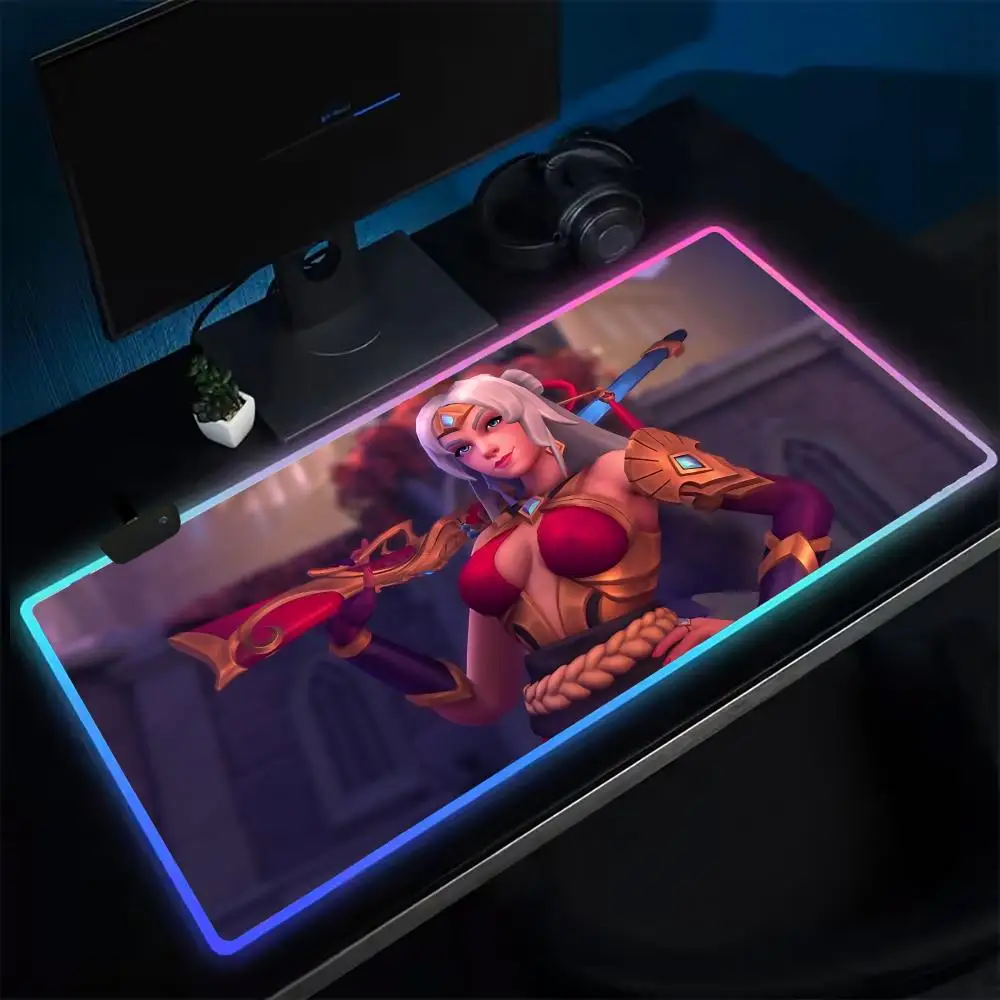 Gamer p-paladins Mouse Pad Anime Mouse Gaming Pad LED Table Pads Backlit karet Desktop XXL Mousepad RGB meja tikar