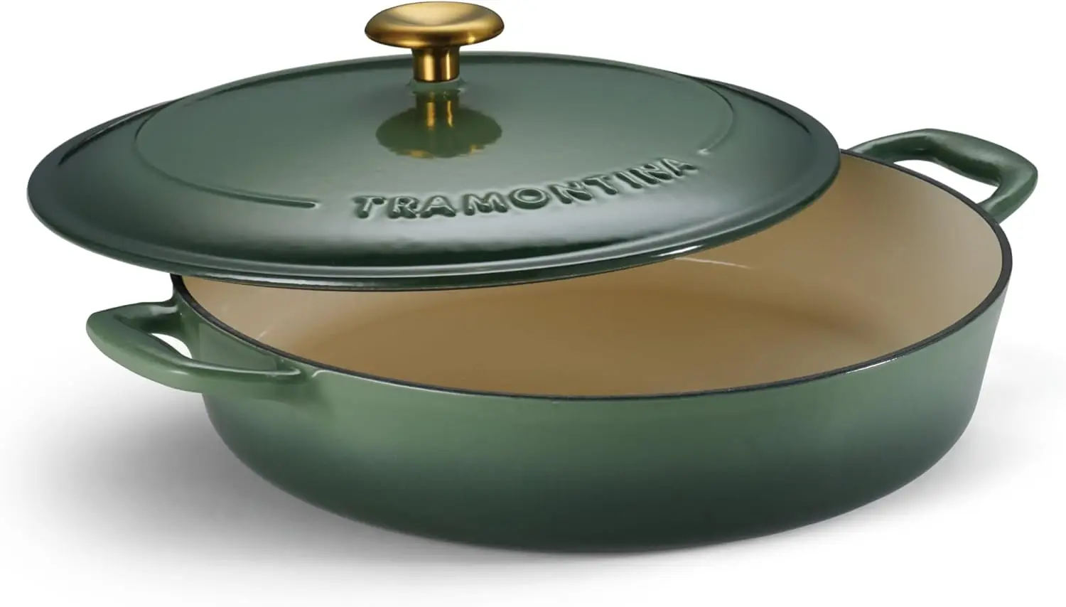 

Enameled Cast Iron Braiser Pan with Lid, 4-quart, Cactus with Gold Knob