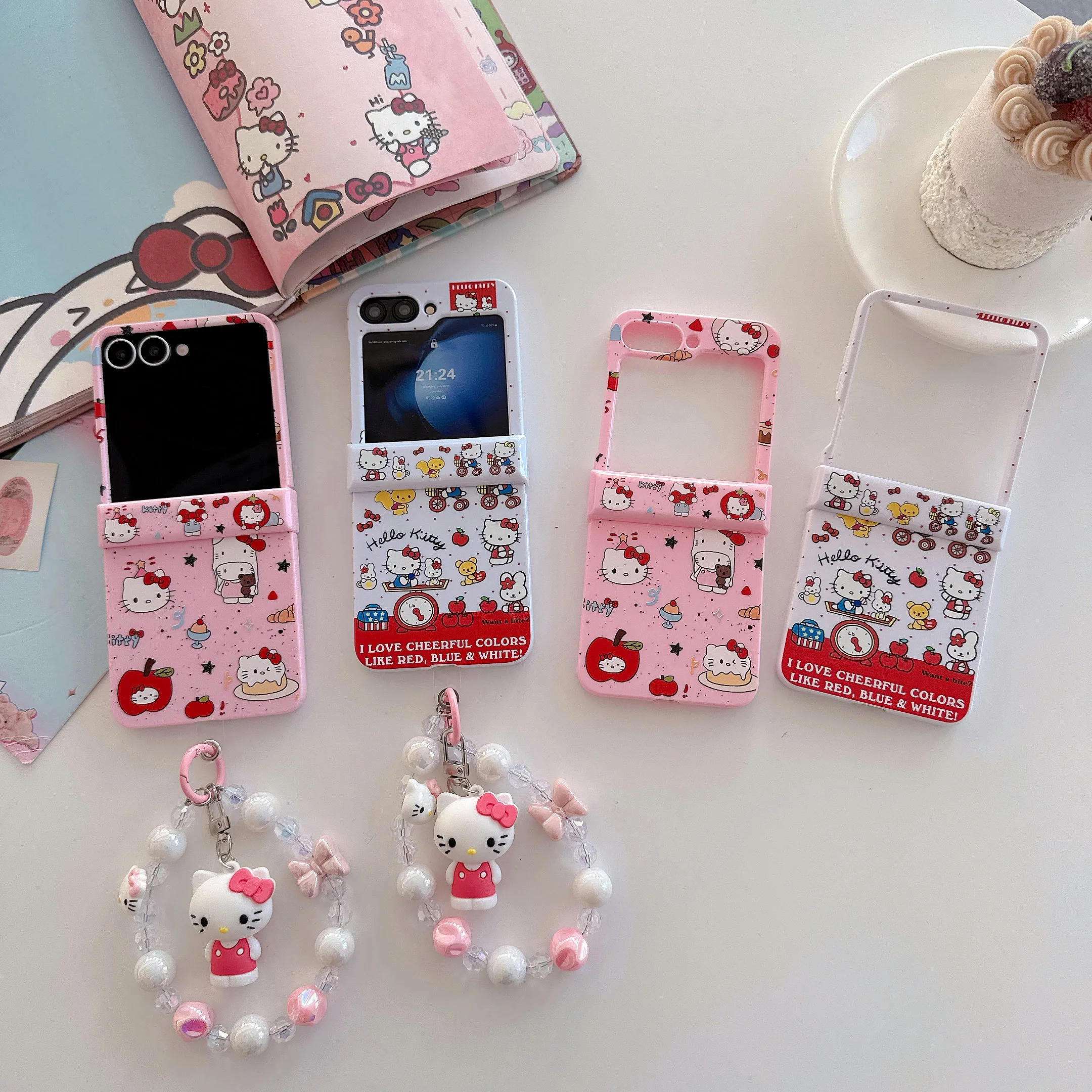Funda Hello Kitty para Samsung Z Flip 7/6/5/4/3, funda protectora con bisagra de dibujos animados, funda Kawaii a prueba de golpes con cordón para niñas