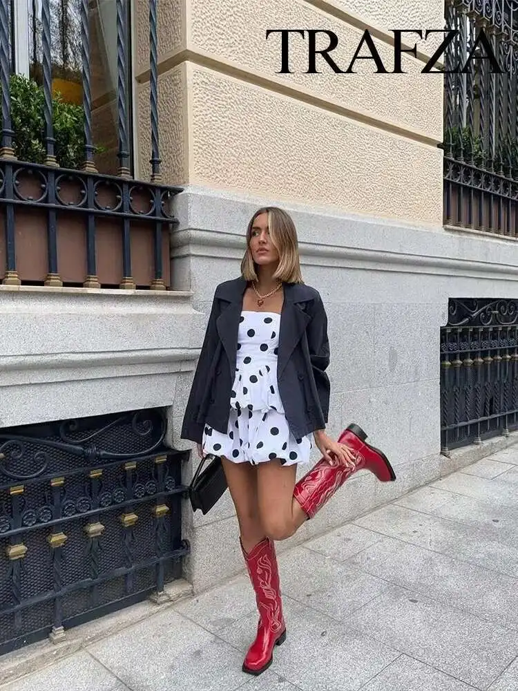 

Новый женский летний модный однотонный топ без бретелек, костюм в горошек, женские элегантные топы на молнии без бретелек + шикарные шорты с эластичной резинкой на талии Mujer