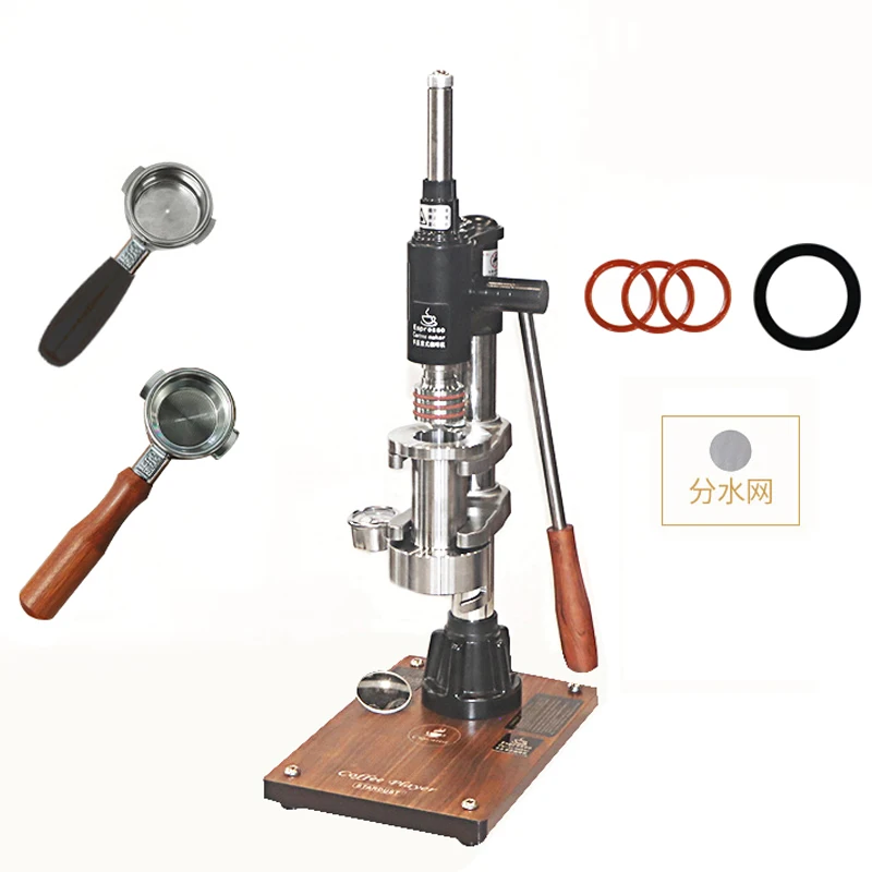 Hand Camping Coffee Maker Stainless Steel Manual Espresso Coffee Machine Portafilter 58mm Wood Base Outdoors Italian Coffee - Image 2