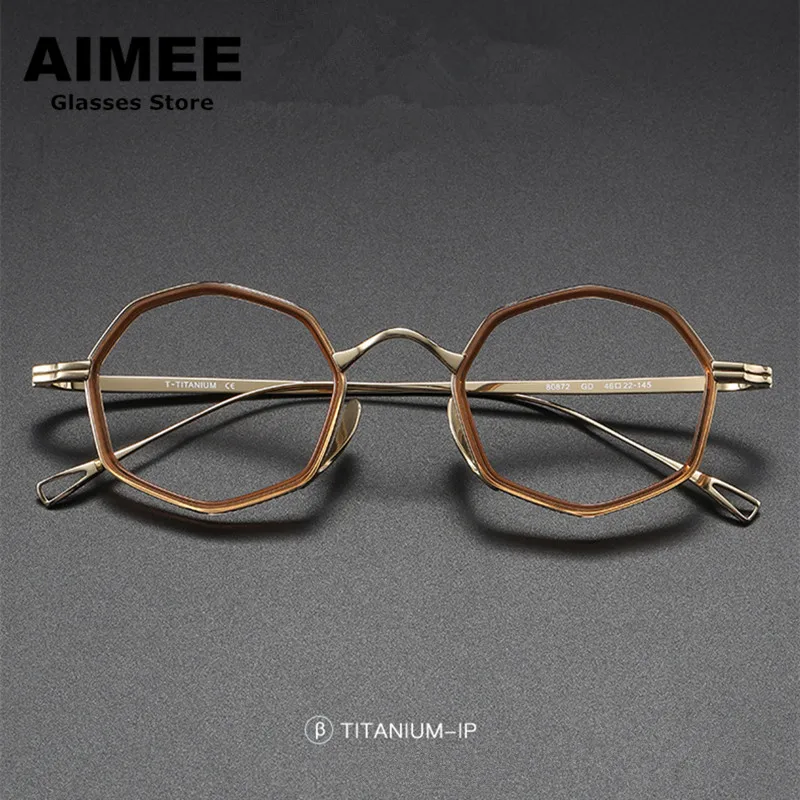 

Designer Pure Titanium Eyeglasses Frame Men Women Vintage Polygonal Round Optical Eyeglasses Myopia Blue Light Eyewear Gafas New