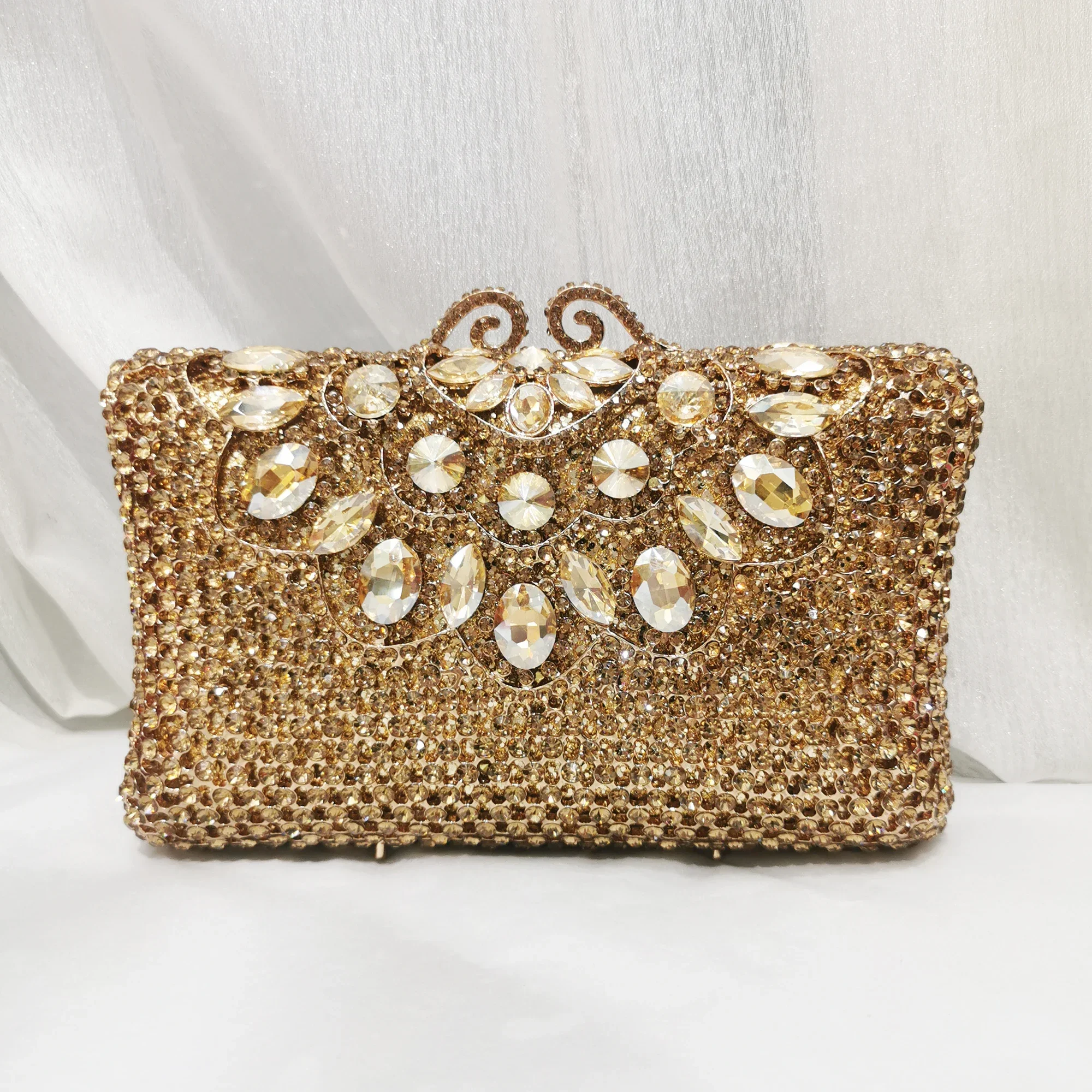 

New Fashion Gold AB Diamond Ladies Evening Bag Woman Hollow Crystal Gala Party Handbag Wedding Bridal Banquet Prom Purse