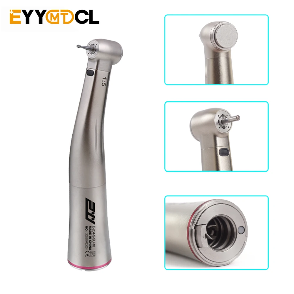 

EYY Dental Against Contra Angle 1:5 Increasing Speed Handpiece LED Fiber Optic Handpiece Inner Water Red Ring contraangulo Tools