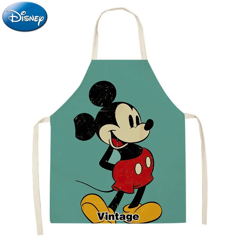 Disney Mickey mouse Cartoon Kitchen Apron Adult Child Household Cleaning Cotton Linen Pinafore Salon Home Cooking Baking tools