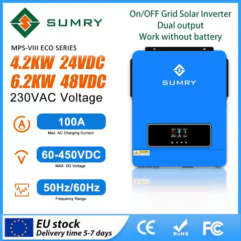SUMRY Solar Inverter on/Off Grid 24v 48vdc 110v 220v 3.6kw 4.2kw 6.2lw Hybrid Power Inverter for Home Use Grid Tie Inverter