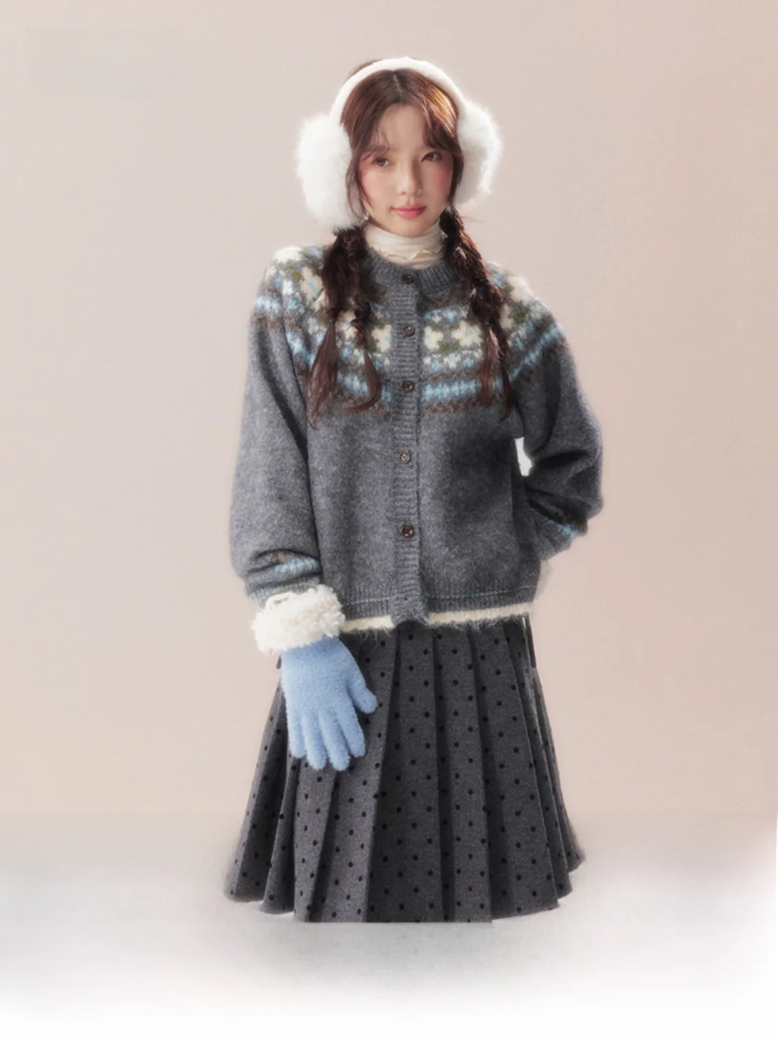 

Вязаный кардиган AooRaa Original Design Island Bubble Fair Isle, новый осенне-зимний свободный женский свитер