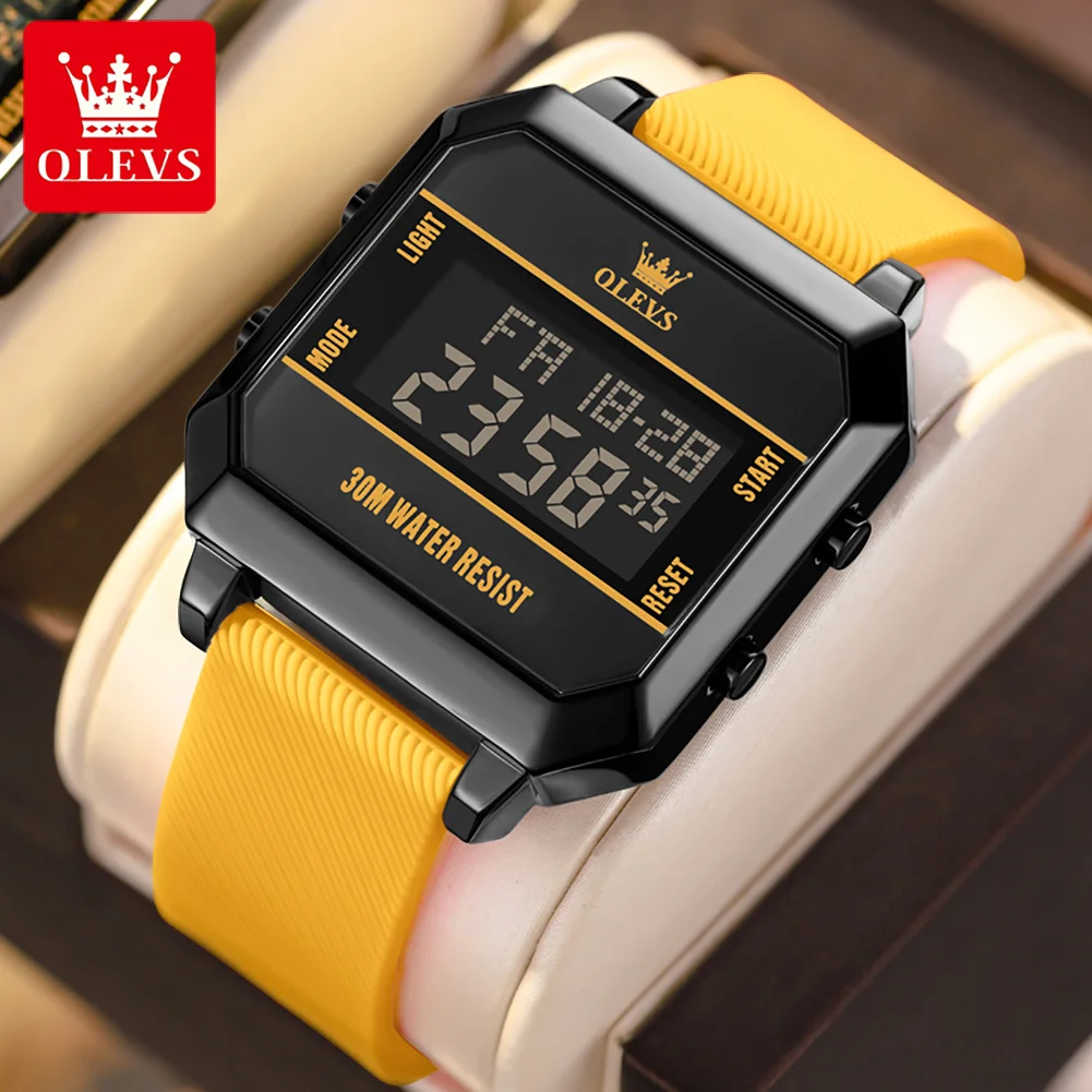 OLEVS Brand 2024 New Fashion Digital Watch for Men Silicone Strap Waterproof Sport Alarm Electronic Watches Relogio Masculino