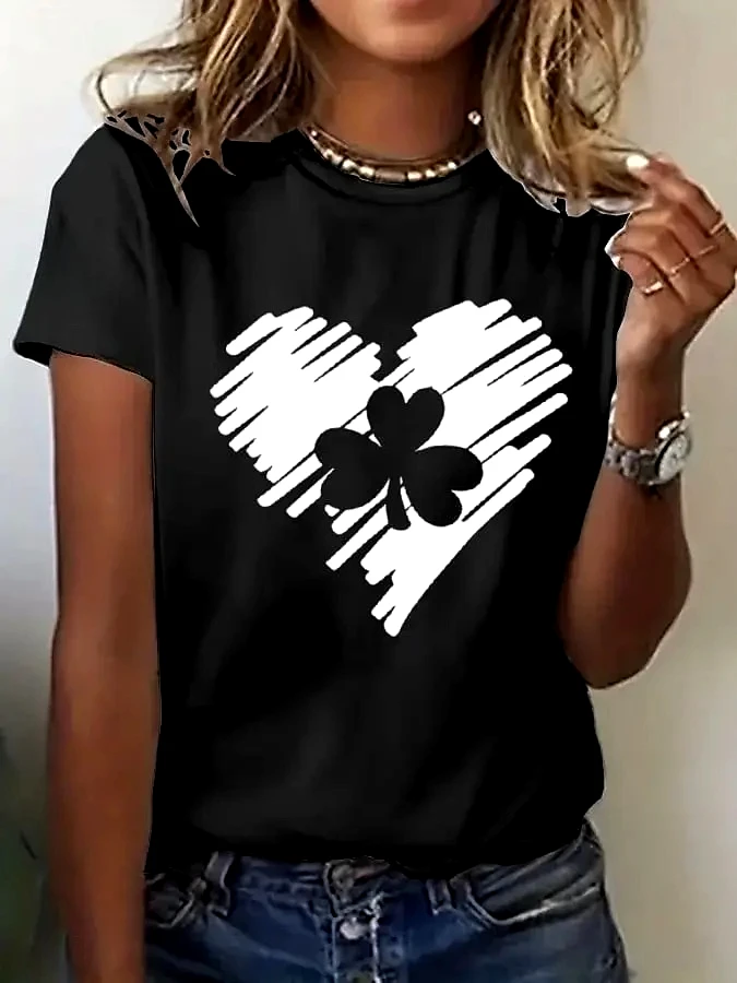 2026 St Patrick’s Day Cute Animal Women's T-shirt Green Lucky Clover 3D Print Crew Neck Outdoor Short Sleeve Women Clothing Tops