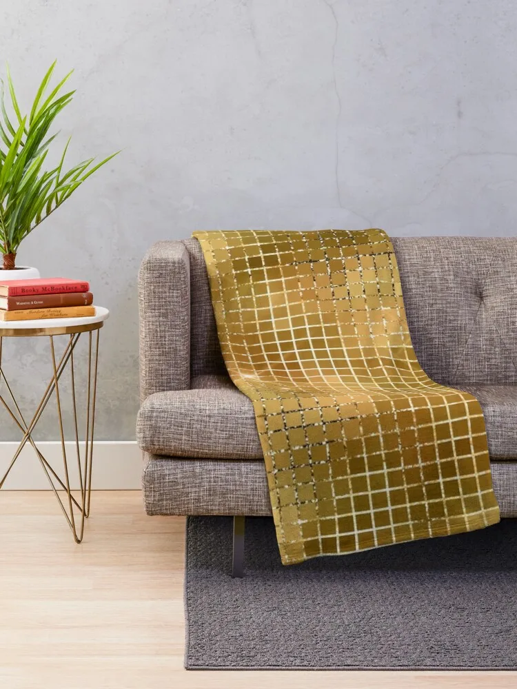 Image of a Sparkling Gold Disco Mirrors Geometric Pattern Throw Blanket Extra Large Throw anime manga Decorative Sofas Blankets