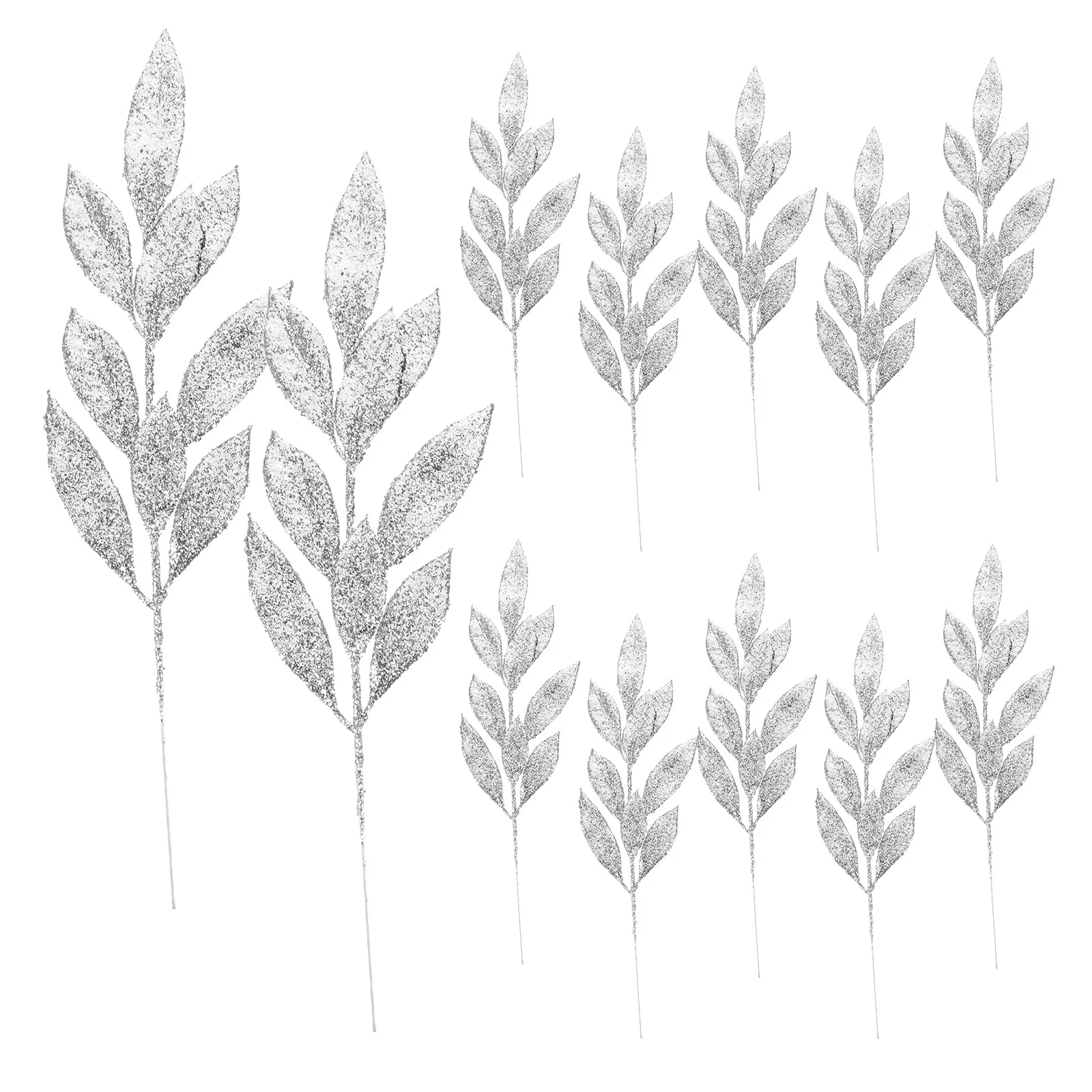 

12Pcs Christmas Glitter Picks Silver Faux Leaves for DIY Wreath Vase Tree Decorations Glitter Branches Glittery Leaves