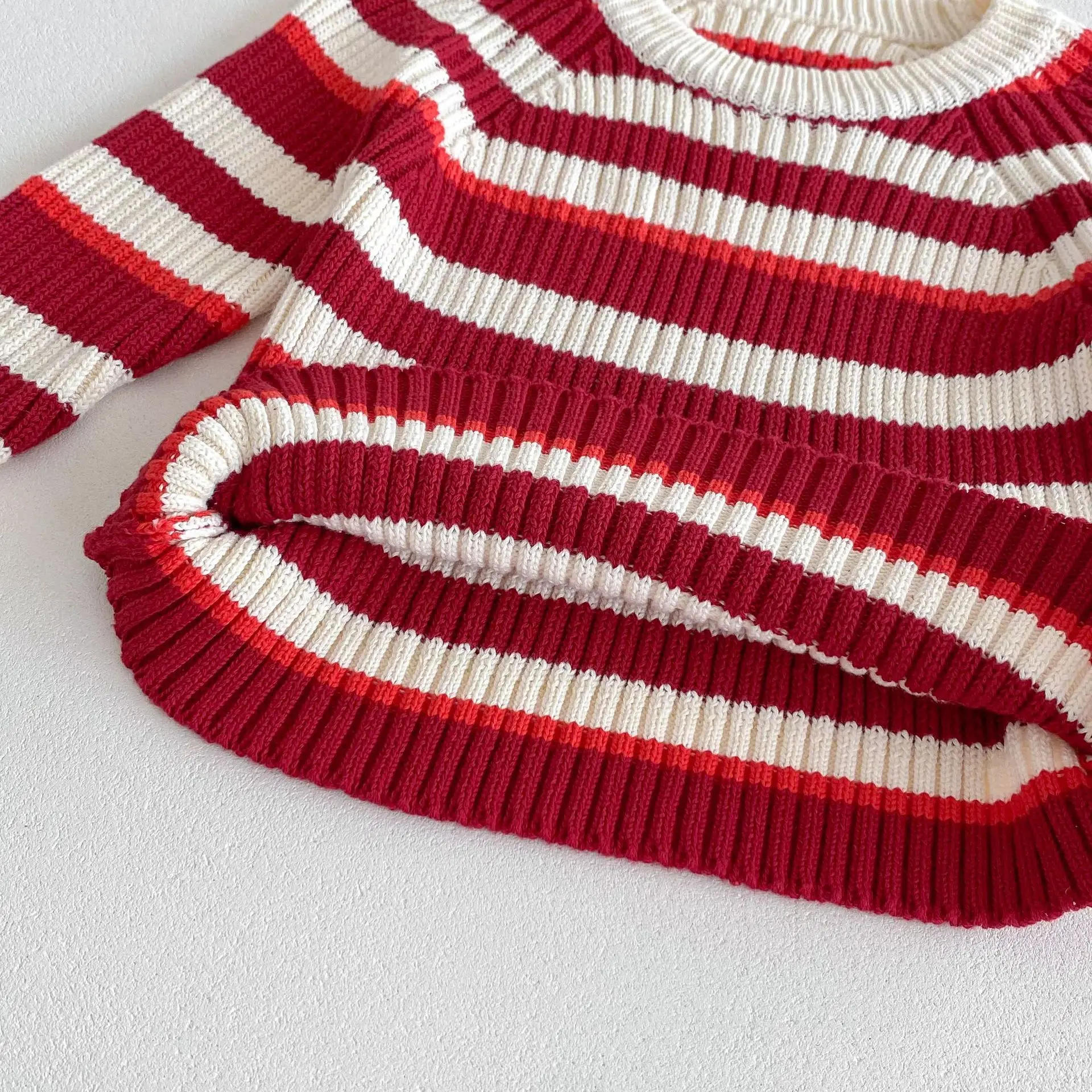 Autumn and Winter 2025 New Children's Clothing Striped Contrasting Sweater Medium and Small Children's Baby Inner Top