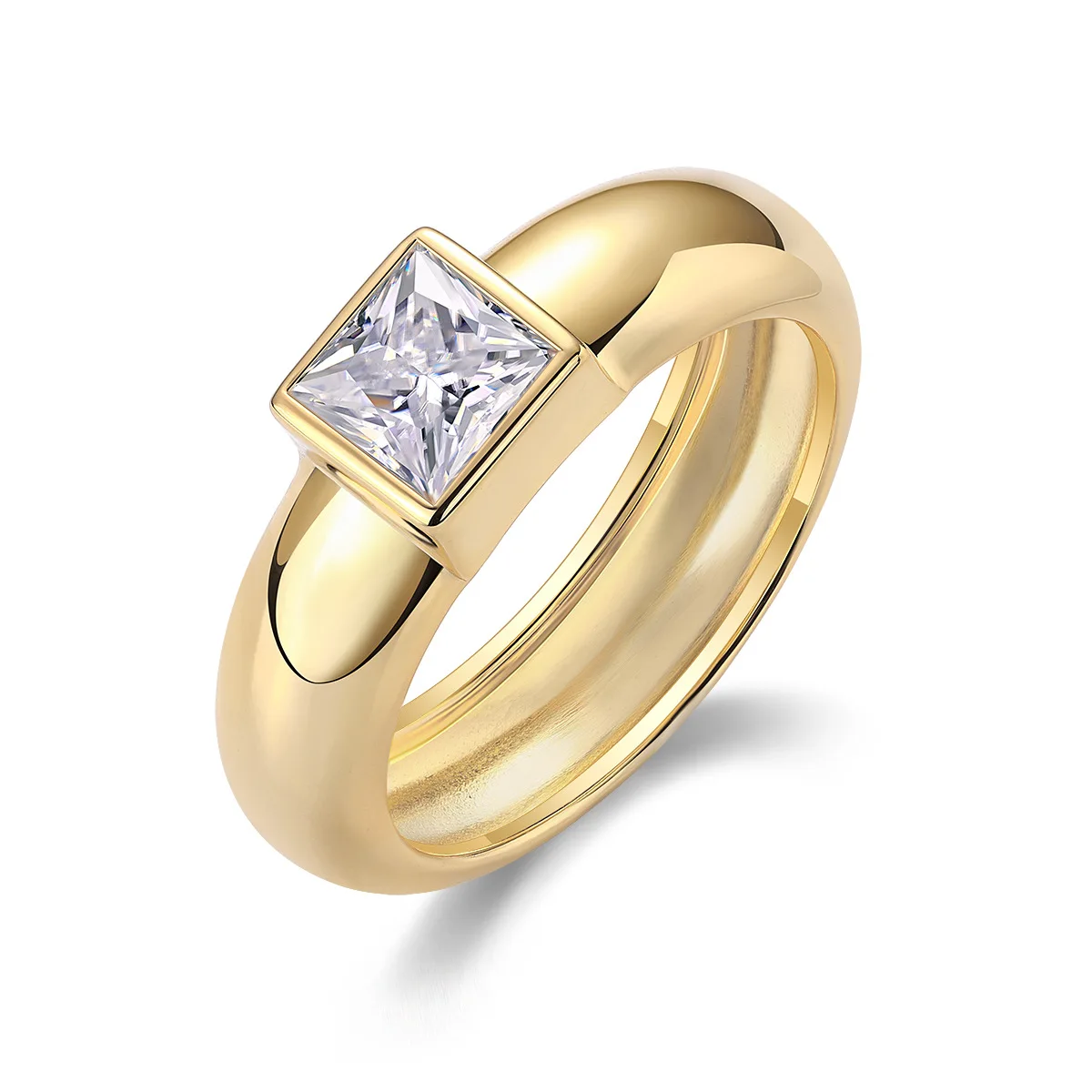18K Gold Plated 925 Sterling Silver Men Ring Princess Cut Moissanite Finger Rings Male Wedding Engagement Fine Jewelry Gift 