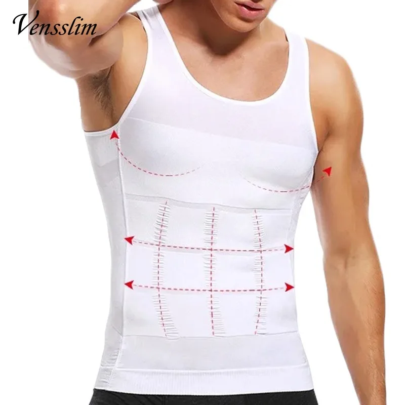 Vensslim Men Compression Body Shaper Slimming Undershirt Tummy Control Chest Trimmer Gym Vest Sleeveless Workout Seamless Tops