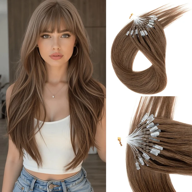 Micro Link Human Hair Pieces 30G 12 Inch To 22 Inch Micro Loop Line Glue Extensions Soft Natural Straight Texture Lightweight