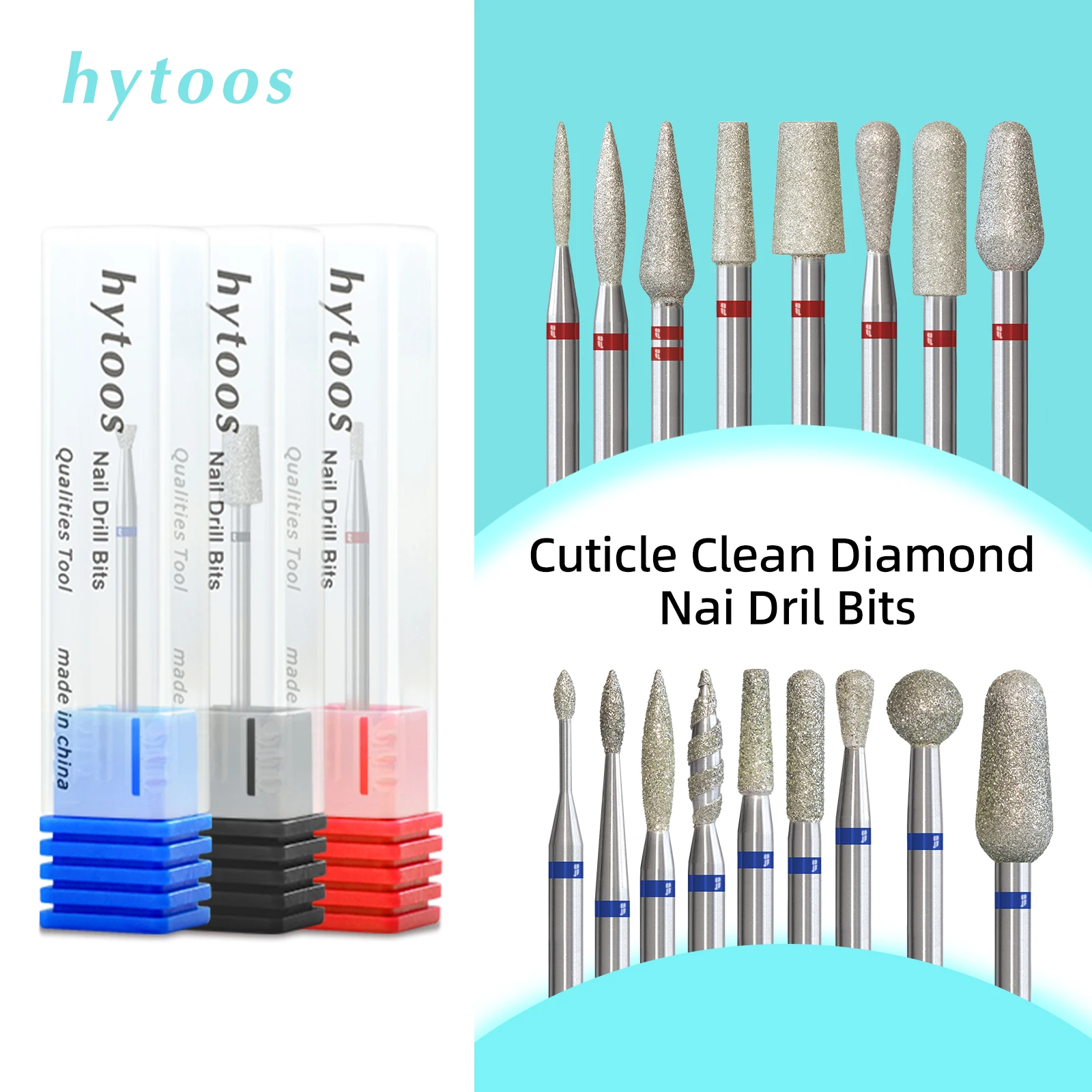 HYTOOS Diamond Nail Drill Bits Russian Cuticle Nail Bit Professional Under Nail Cleaner for Dead Skin Nails Accessories Tools
