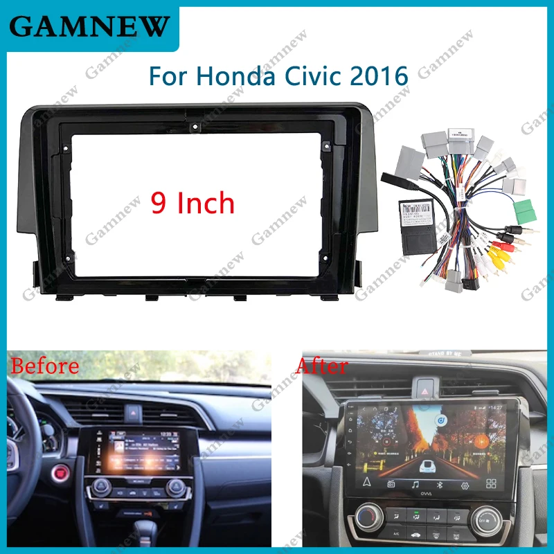 9 Inch Car Fascia Frame Adapter Canbus Box Decoder For Honda Civic 2016 Android Radio Dash Fitting Panel Kit