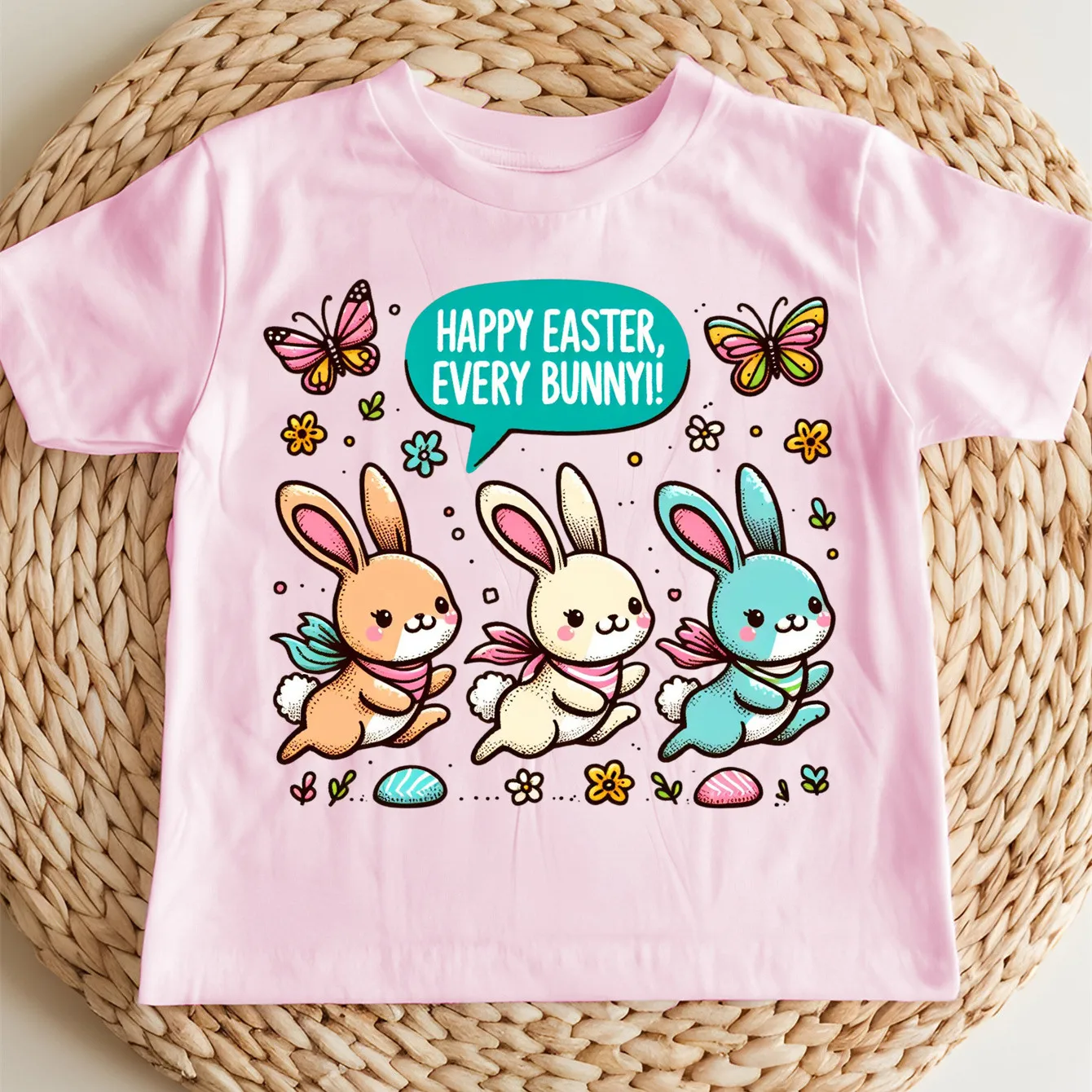 

Happy Easter Rabbit Egg Print Pure Cotton Cloths Children’s Base Girl Comfortable T-shirt Outdoor O-neck Short Sleeve T-shirt