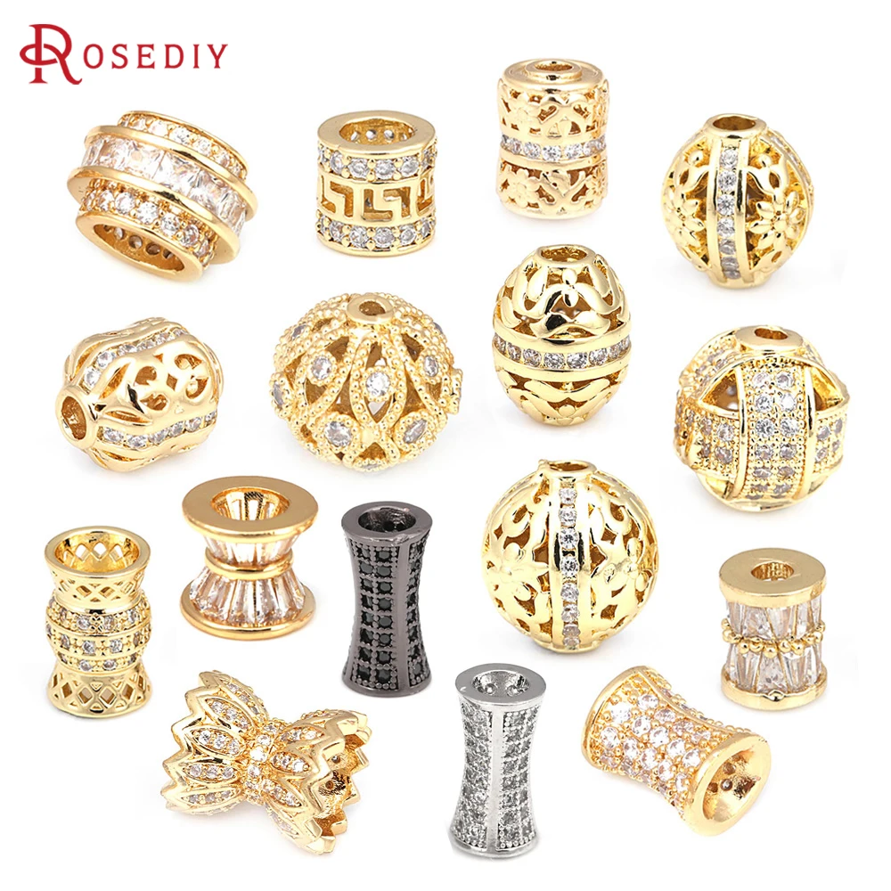 

18K Gold Color Brass and Zircon Cylinder Barrel Shape Spacer Beads Bracelets Beads Diy Jewelry Making Accessories for Women