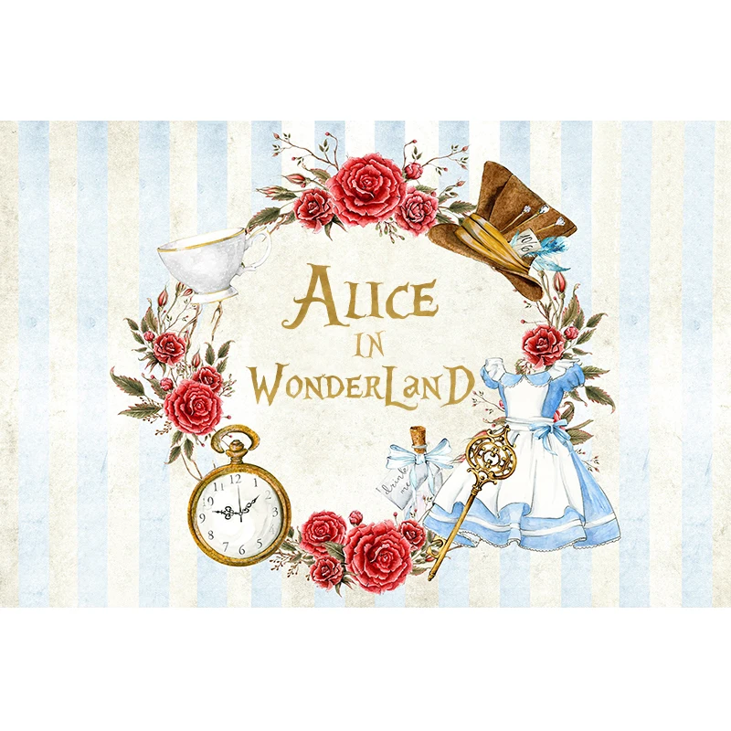 Alice In Wonderland Backdrop for Girls Baby Shower Happy Birthday Party Decoration After Tea Dessert Table Banner Customized