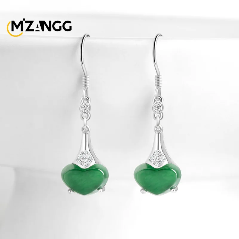 

Natural A-goods Jadeite Heart-shaped Love Earrings S925 Silver Inlaid Hand-carved Exquisite Luxury Ice Jade Earrings Ladies Gift