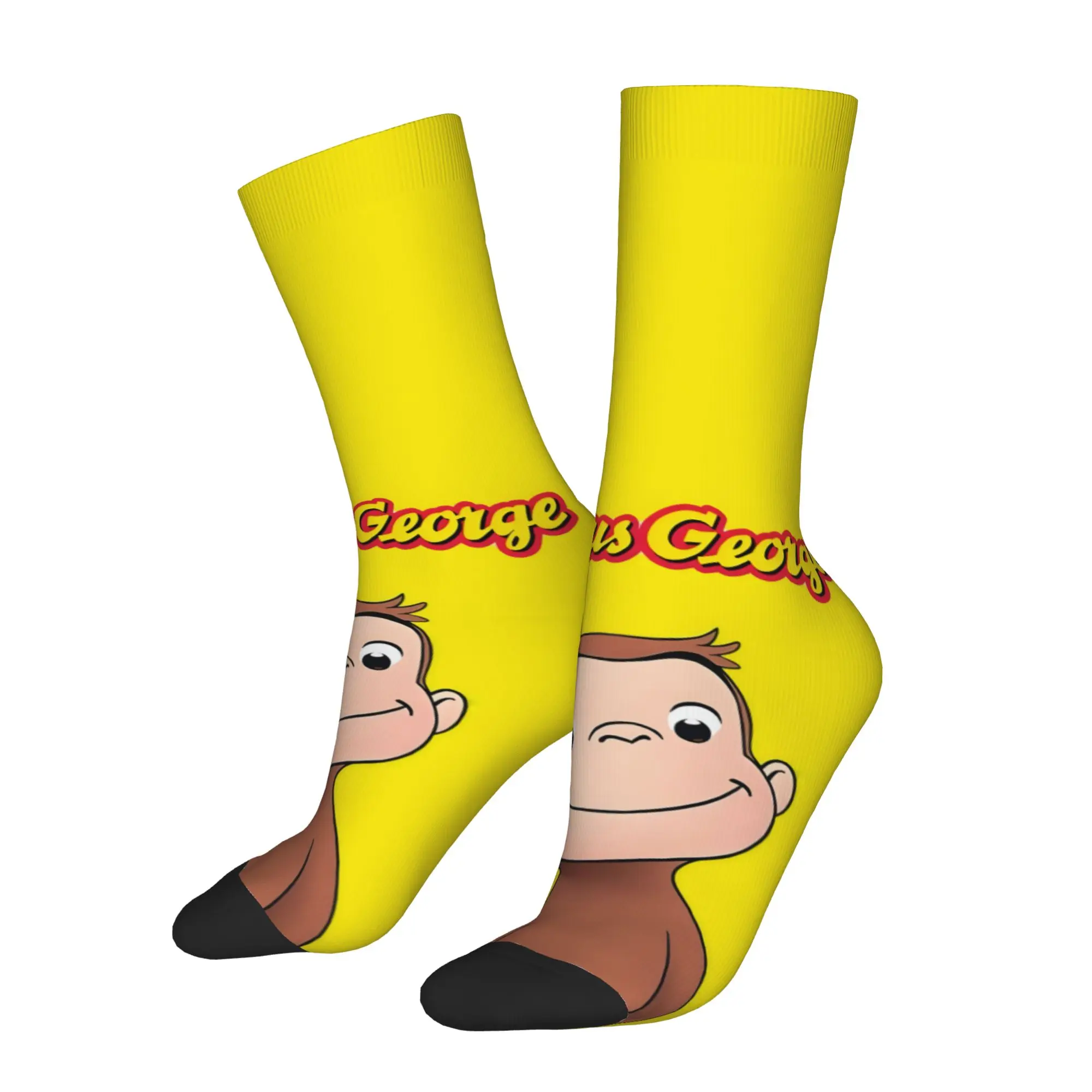 1 Pair Funny Happy Men's Sock Yellow Curiosity Vintage Harajuku Curious Monkey G-George Street Style Novelty Seamless Sock