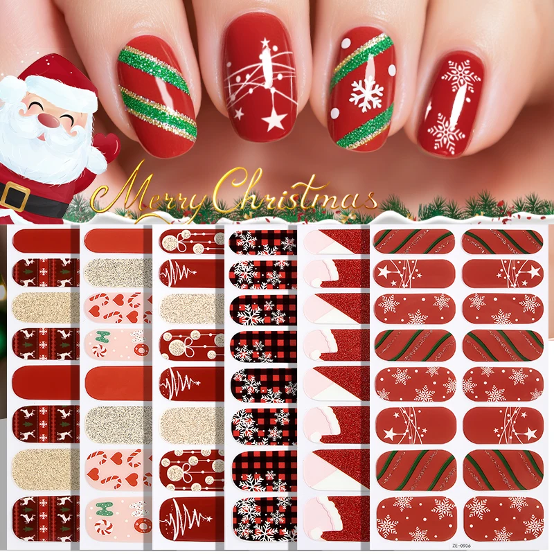 

16tips Christmas Baking-Free Nail Stickers Glitter Snowflake Grid Adhesive Nail Strips Patch Slider Full Cover Nail Decoration