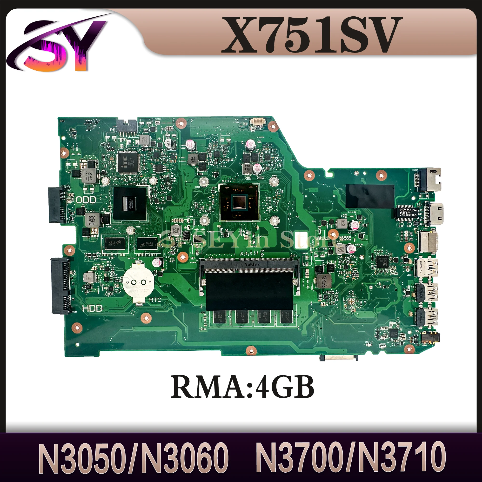 X751SA MAINboard For ASUS VIVOBOOK X751SV X751SJ X751S Laptop Motherboard WithN3050/N3060/N3700 CPU 4GB-RAM OK 100% Test