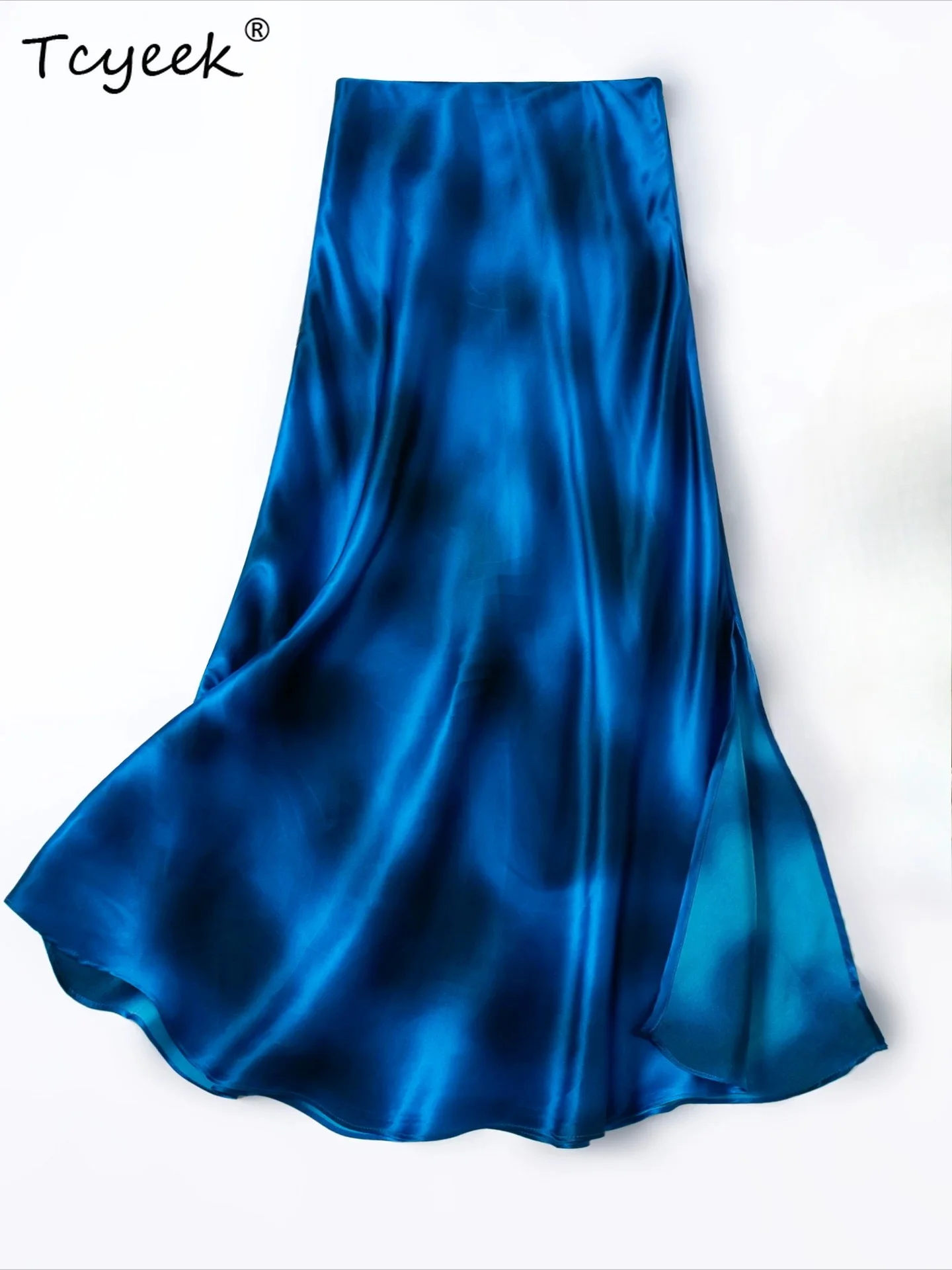 Tcyeek 100% Real Silk Party Skirts Elegant Skirt Woman Summer Clothes Bodycon Skirt Women Slim Fit Oblique Cutting Jupe Femme