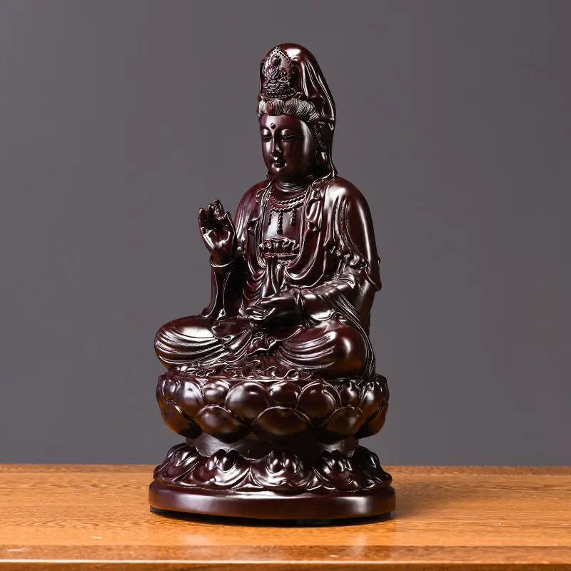 CZ ebony solid wood carving lotus Guanyin Bodhisattva Buddha statue ornament mahogany handicrafts home offering lotus Guanyin