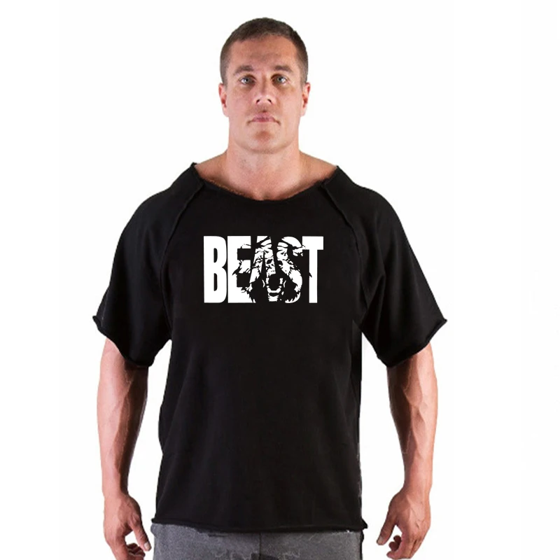 Men's Casual Sports T-shirt Fitness T-shirt Men's Fitness T-shirt Batwing sleeve rag T-shirt Gym Fitness Muscle Running T-shirt