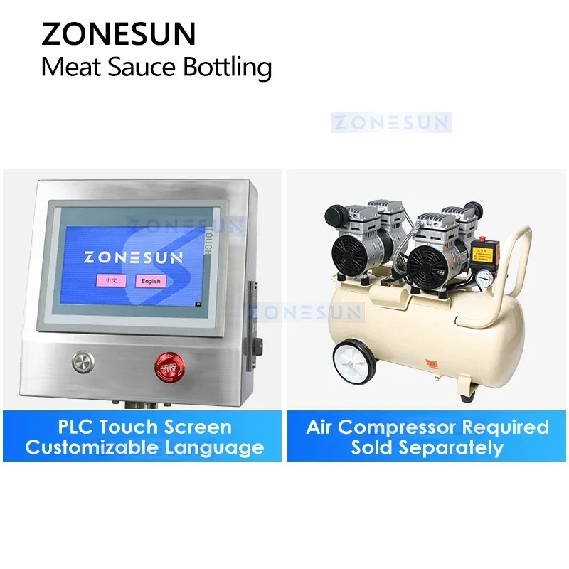 ZONESUN Linea di imbottigliamento di salsa di carne Macchina per riempire e tappare pasta spessa Attrezzatura per l'imballaggio ZS-FAL180B5