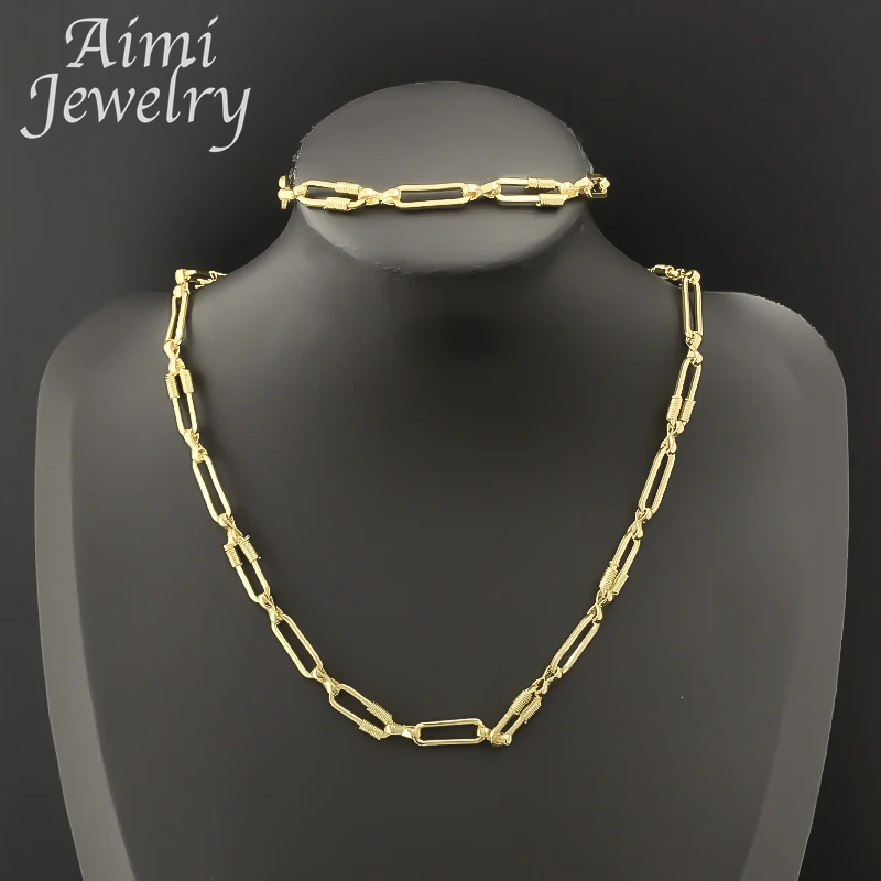 

Simple Luxury Gold Plated Jewelry Set for Women Necklace Bracelet Bangle Fashion Engagement Jewellery for Party Wedding Gifts
