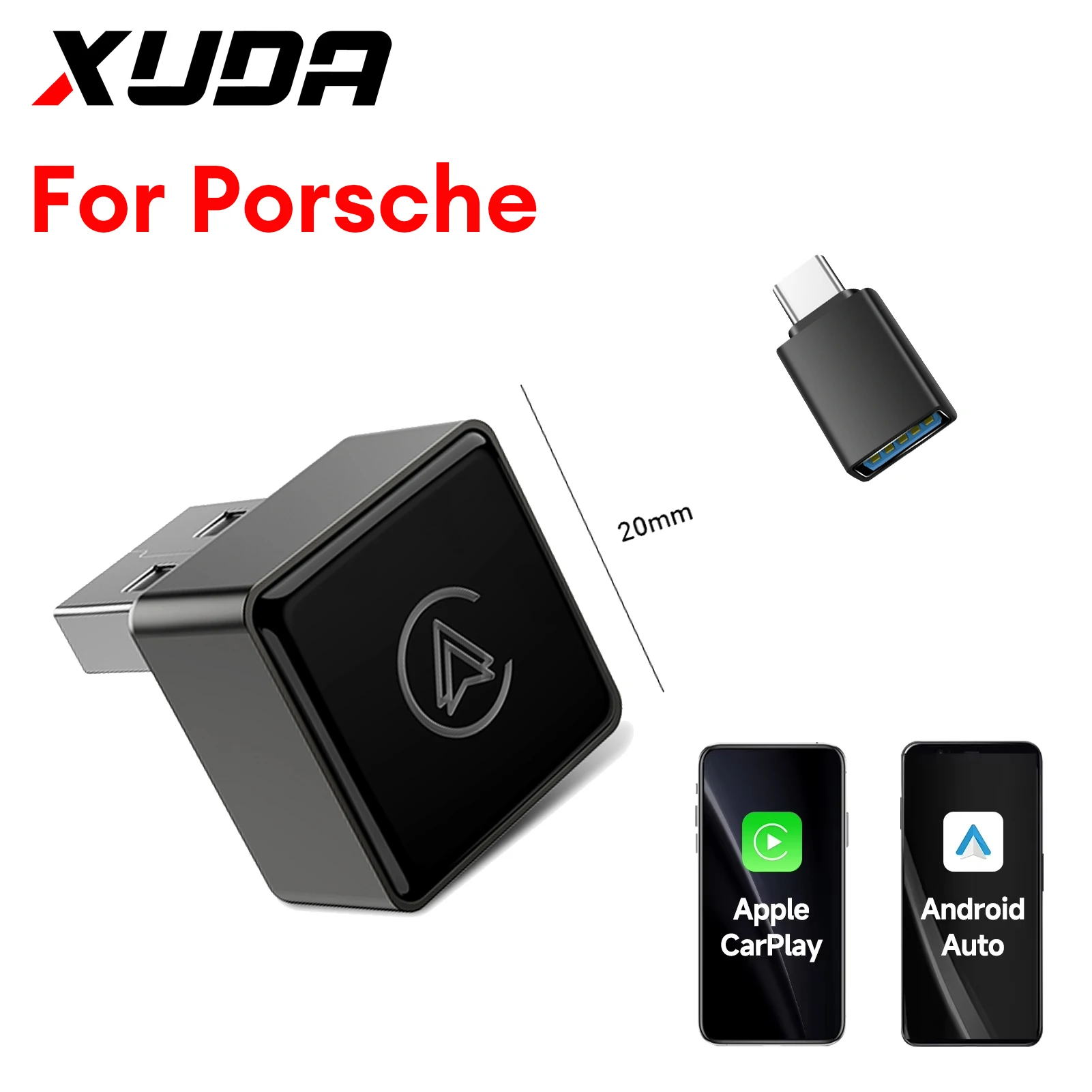 Xuda-ワイヤレスCarplayアダプター,Android Auto,wifi,高速接続,スマートドングル,2in 1,ポルシェ718,パナメーラ,マカン,カイエン911,タイカン