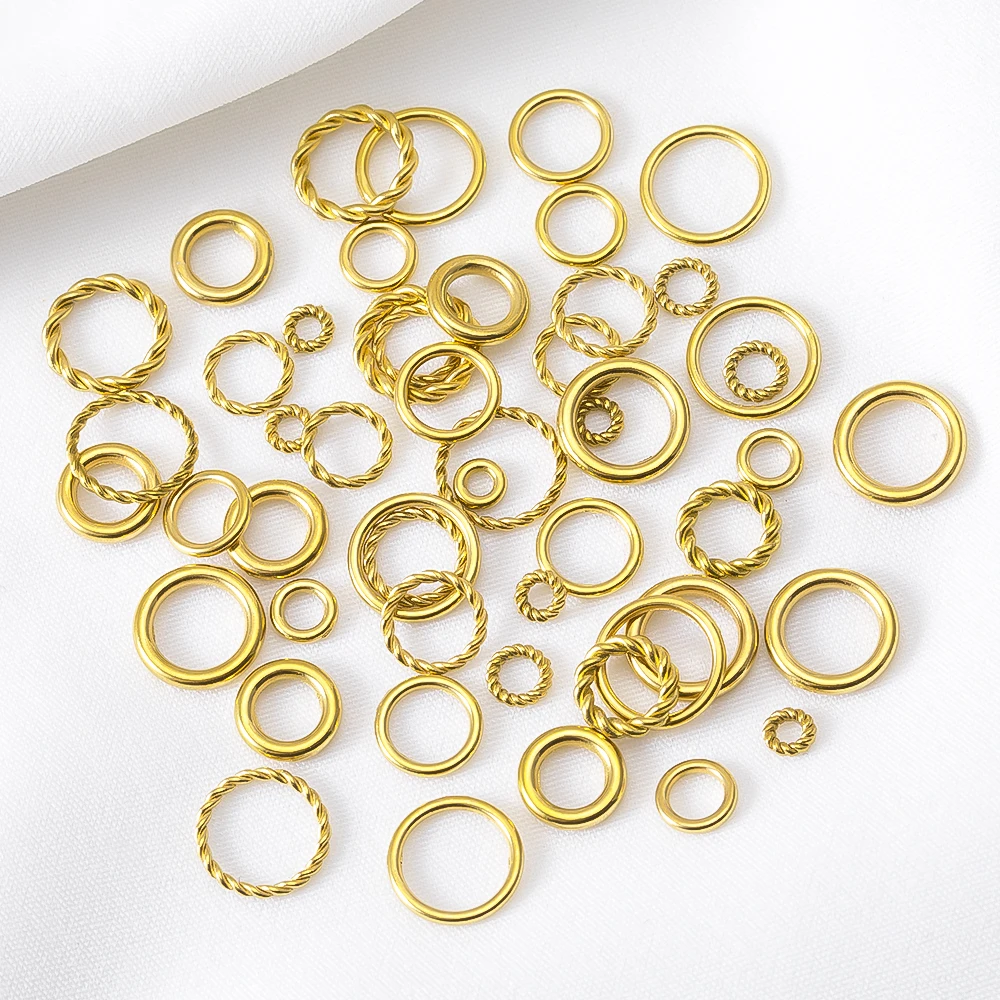 20pcs No Fade Stainless Steel Twist Rope Circle Connector Closed Jump Ring Plated 18K Gold  for DIY Jewelry Making Accessories﻿