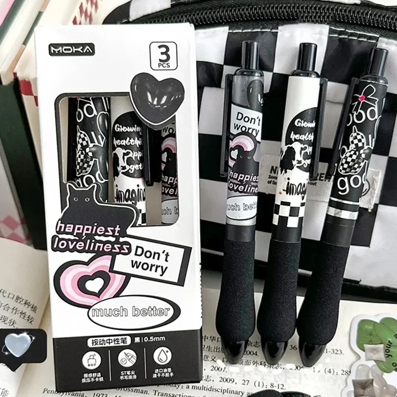 3pcs Kawaii Gel Pen American Style Animal Heart Buttferl Fashion Stationery Pen 0.5mm Black Ink Lovely Scrapbook Gel Pen Student