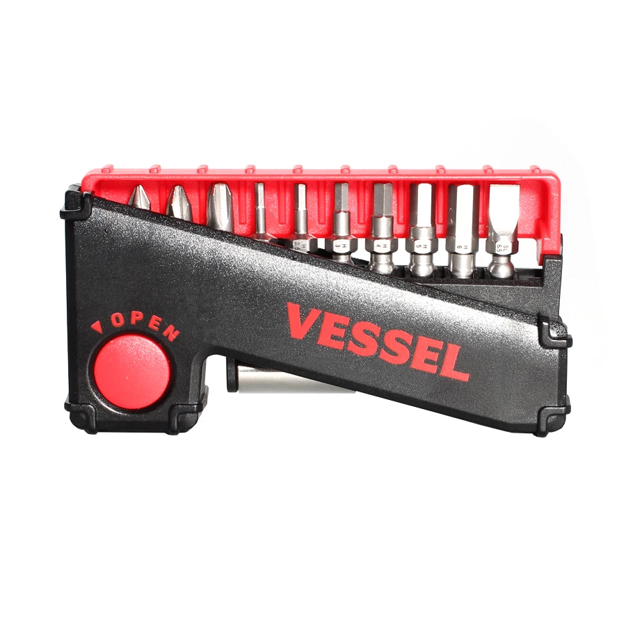 VESSEL 11 Pieces Screwdriver Bit Set with Slide Case For Slotted, Phillips, Hex Screws NO.IB11